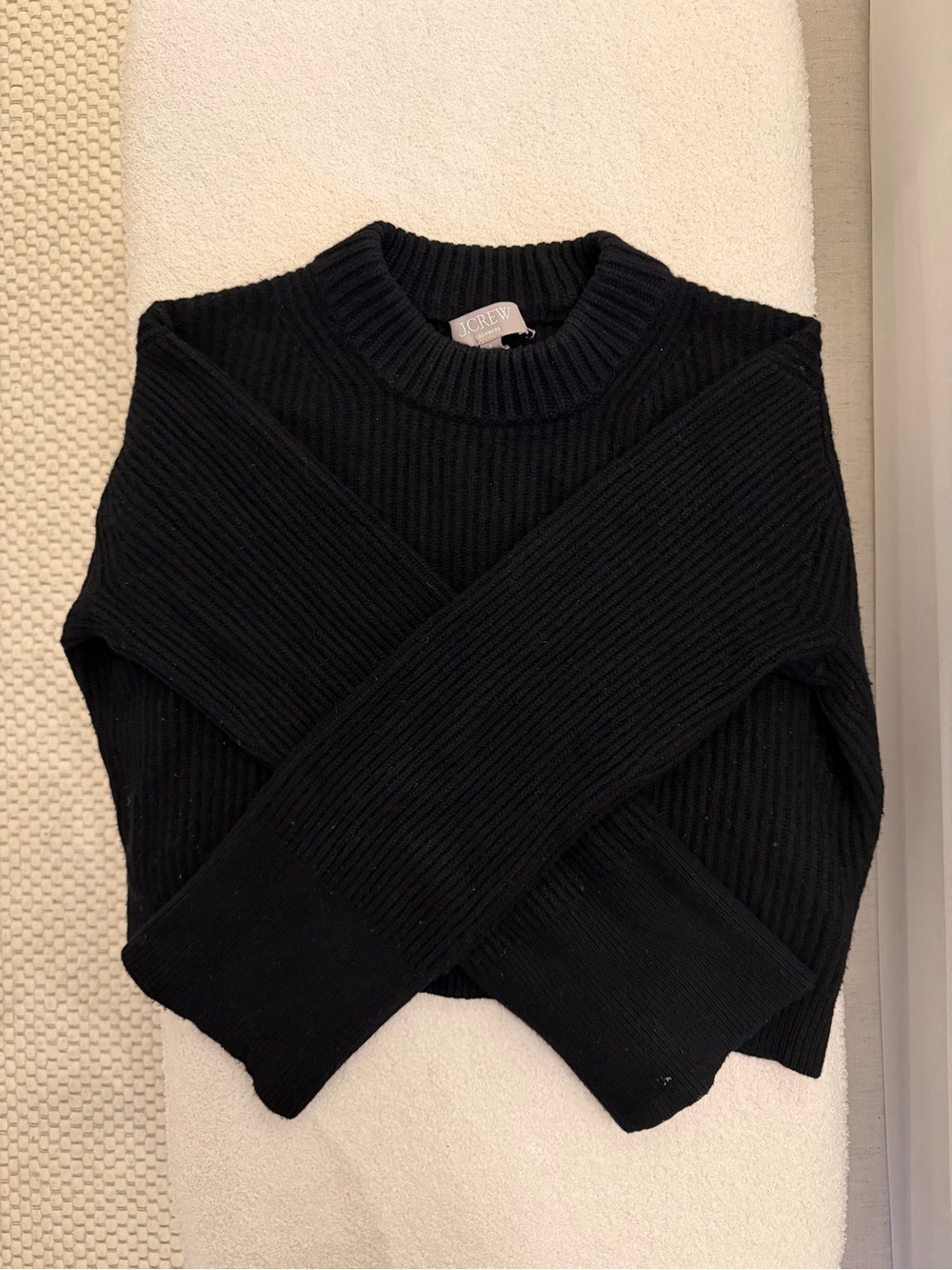 J. Crew Black Ribbed Crewneck Cashmere Sweater - Classic Knit